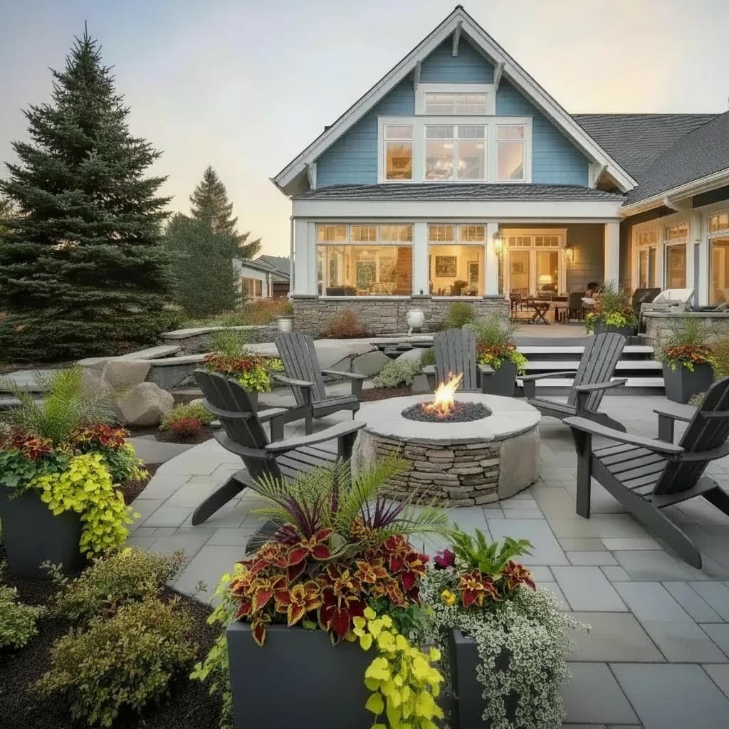 Container plantings on the deck of a short-term vacation rental